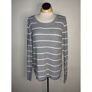 SO Brand Gray Perfect Pullover Sweater Juniors Size Medium White Thins Stripes